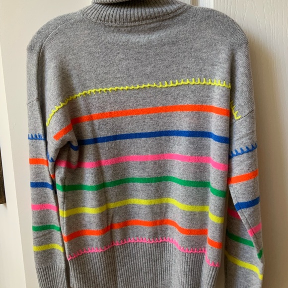 BEAUTIFUL NEW AUTUMN GRAY CASHMERE MULTI STRIPED BRETON CASHMERE SWEATER - Picture 14 of 16